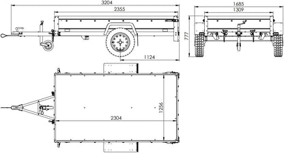 UNITRAILER Trailer Car 230 x 125 cm Garden Trailer 230 Tilting Unitrailer 750 kg with Jockey Wheel