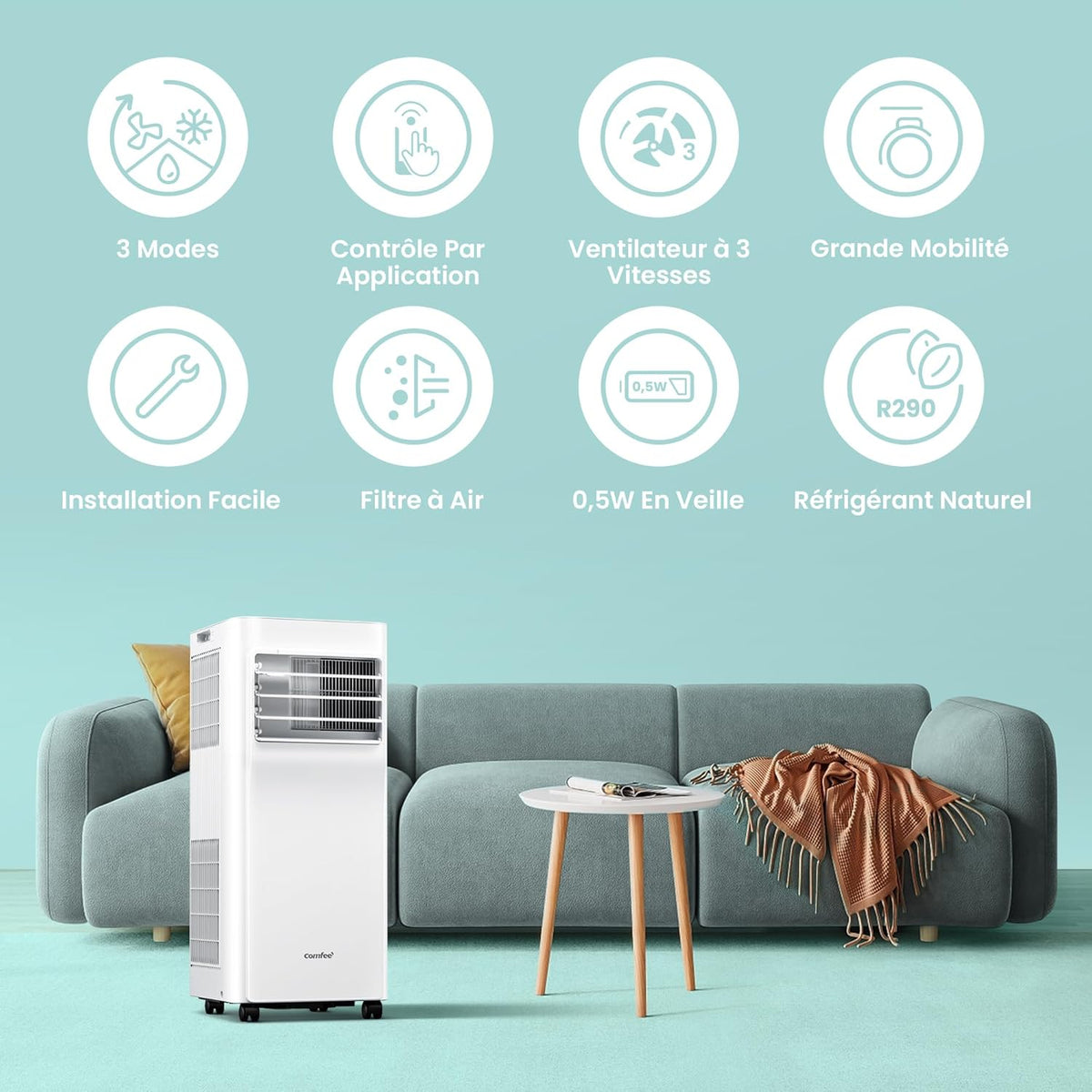 Comfee Breezy Cool 2.6 Portable Air Conditioner 9000 BTU WLAN App R290 White